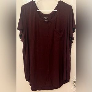 Market & Spruce Elaine Pocket Short Sleeve Tee, 2X, Burgundy